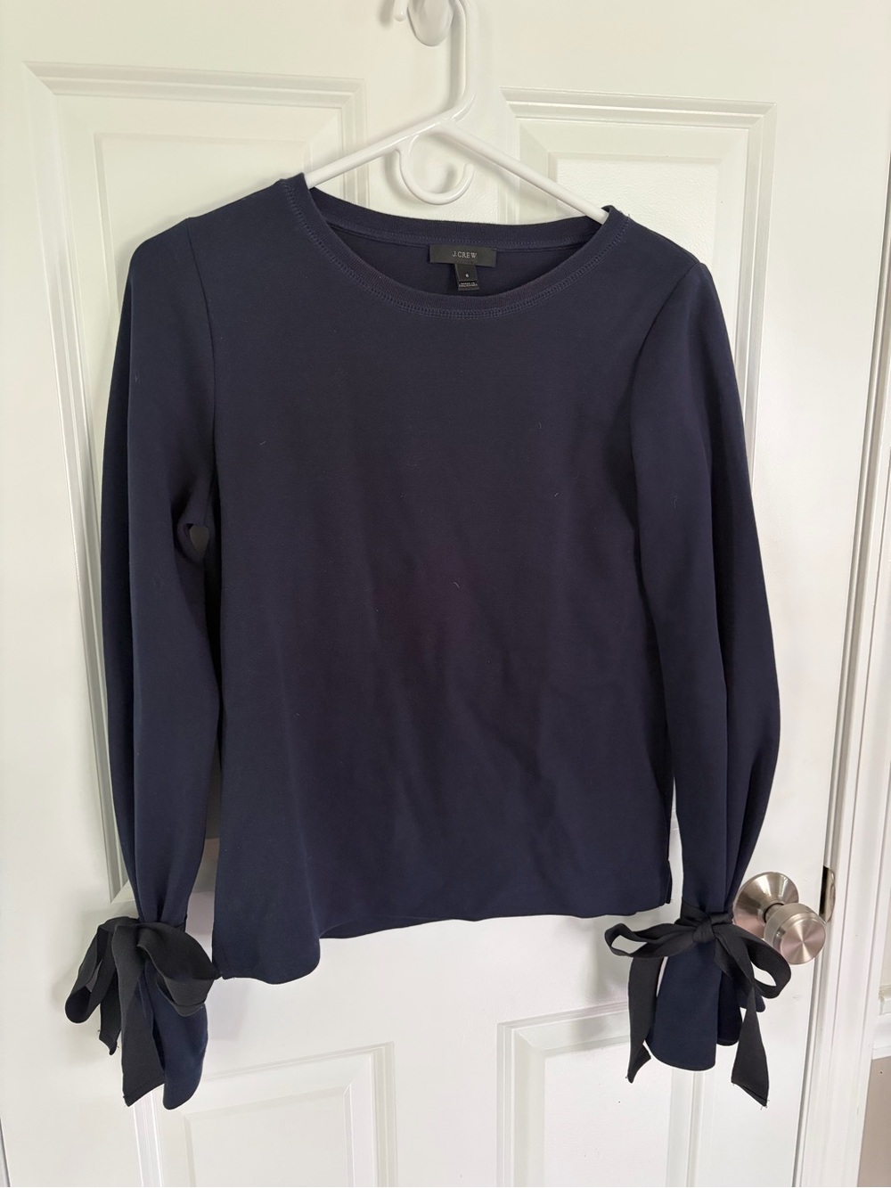 J. Crew Navy Long-Sleeve Top with Tie Cuff Detail